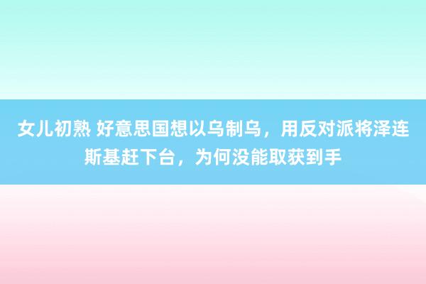 女儿初熟 好意思国想以乌制乌，用反对派将泽连斯基赶下台，为何没能取获到手